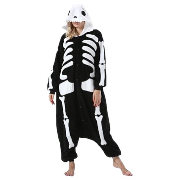 Silver Lilly Funziez Skeleton One Piece Button Up Costume Size L Cosplay - Picture 1 of 6
